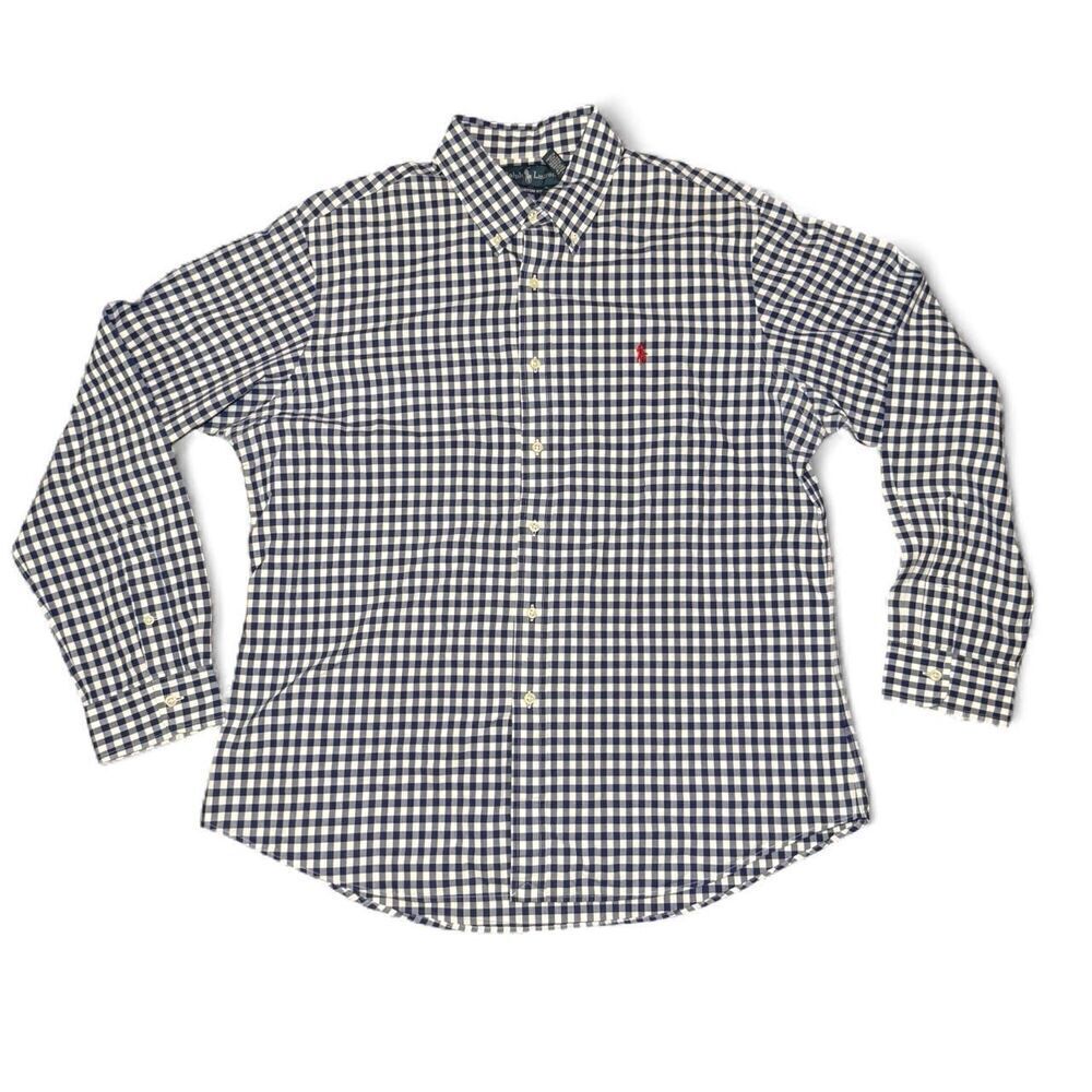 Classic Custom Fit Polo Ralph Lauren blue/white gingham button-down shirt  XL